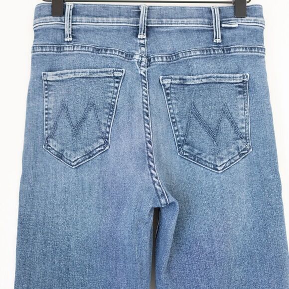 MOTHER Mid Blue Frayed Hem Flare Jeans - Picture 10 of 11